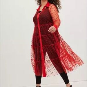 Torrid Red Sheer Heart Dot Dress Kimono Size 4